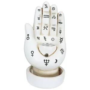 Unique Palmistry White Upright Backflow Incense Burner - Lightweight, Scented Fragrance Aroma Diffuser, Collectible Cultural Item