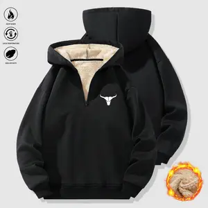 Men's Heavyweight Hoodie Winter Warm Pullover with Bull Print, Casual Sports & Everyday Apparel, Machine Washable Solid Color Long Sleeve Hooded Shirt, Suitable for Sports & Outdoor Activities (Regular Fit, Suitable for Autumn & Winter)