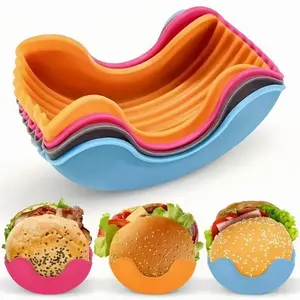 Burgerbuddy Silicone Burger Holder, Expandable Silicone Material, 4 Colors Available, Prevents Sauce and Food Dropping, Ideal for Office, Students, Picnics, Kids' Meals