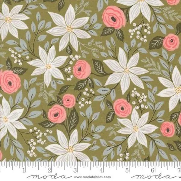 Fabric Moda Sage Poinsettia Berry and Pine by the Quarter Yard 5240-12