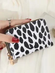 Fashionable Women's Minimalist Polka Dot Pattern Wallet, Casual Versatile Coin Bag, Double Zipper Portable Short Bag, Large Capacity Multifunctional Card Bag