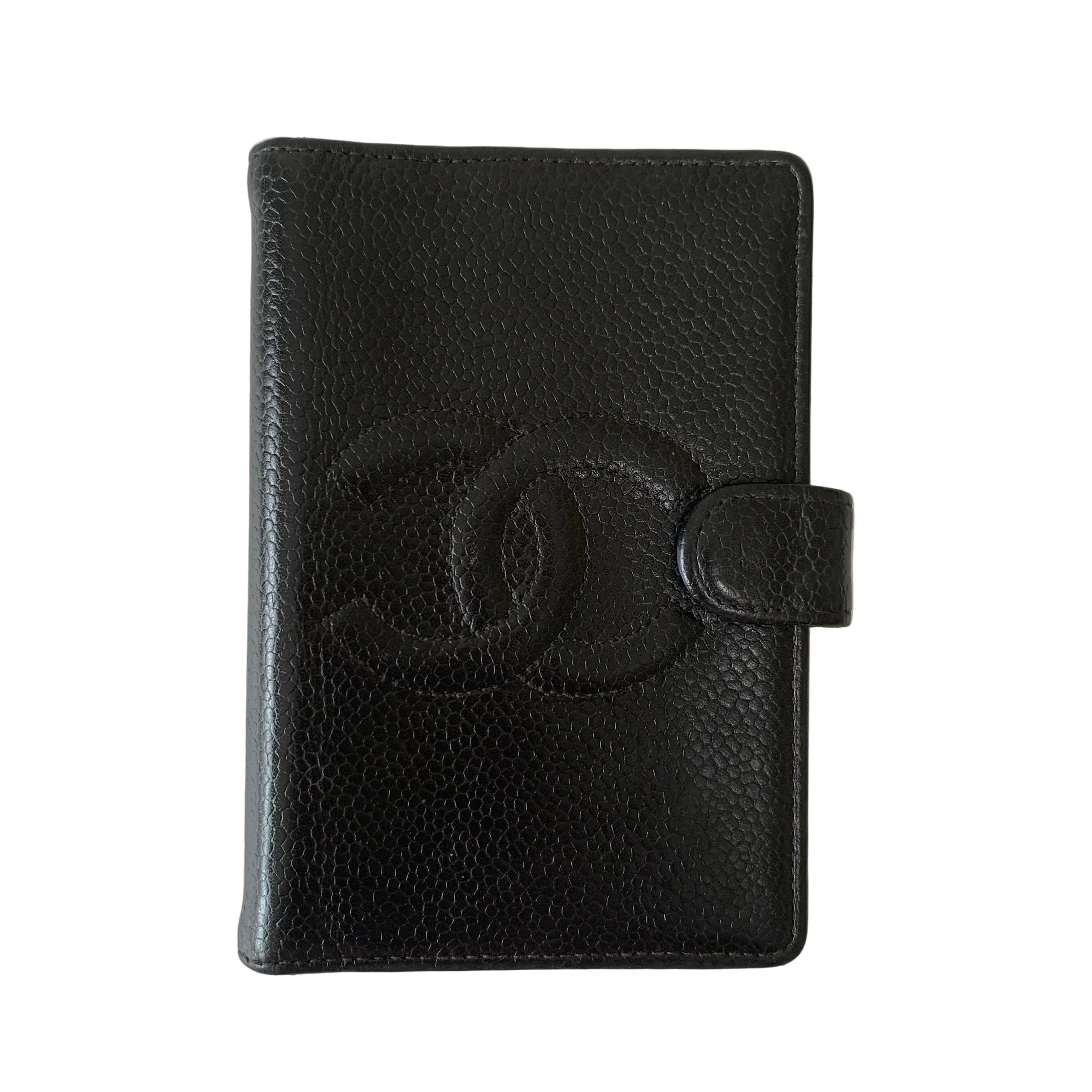 Pre-owned CHANEL Agenda Small Leather Goods CC black caviar leather planner Authentic with COA
