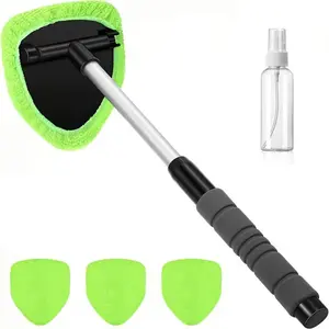 Windshield Cleaning Tool, Microfiber Car Window Cleaner with 4 Reusable and Washable Microfiber Pads and Extendable Handle, Car Cleaning Supplies