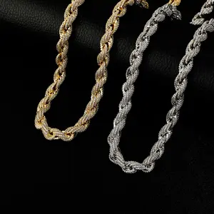 Men's 10mm Iced Out Rope Chain Necklace - Gold & Silver Hip Hop Bling Cuban Style Statement Chain Streetwear Jewelry