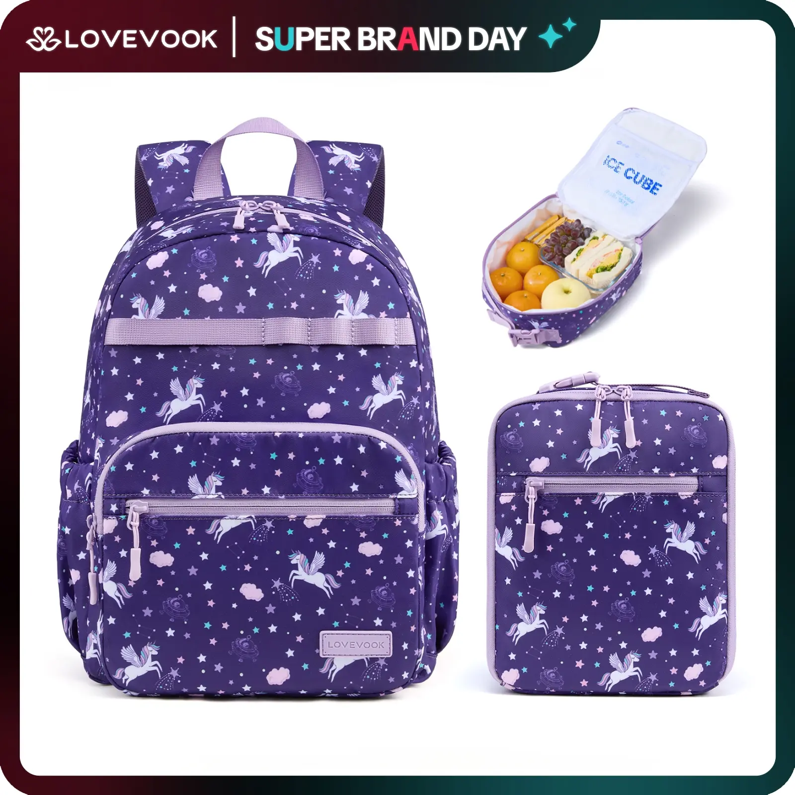 LOVEVOOK Unicorn Kids Backpack for Toddler Girls 4-10, with Lunch Box, Preschool Kindergarten Little Kids Student Backpack for Back to School, Cute Animal Bookbag, Elementary Daycare Pre K 1st Grade, TikTokShopBackToSchool