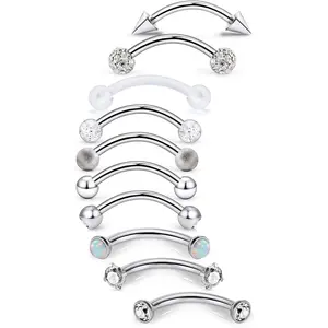 16g 6/8/10mm Eyebrow/Rook/Snug/Vertical-Labret/VCH/Snake-Eyes/Anti-Tragus/Christina/Daith/Belly-Button/Bridge/Hood/Surface Curved Barbell Piercing Jewelry for Women Men