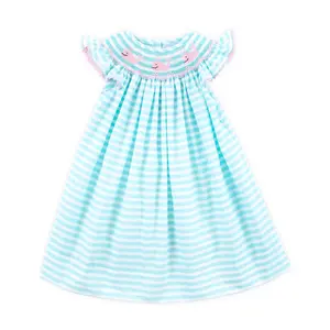 Pacific Whale Smocked Mint Stripe Angel Sleeve Dress - Sweet Outfit for Girls
