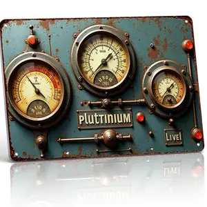 "Vintage Steampunk Pluttinium Control Panel" 8x12 Inch Aluminum Metal Sign - Industrial Wall Decor for Man Cave, Garage, and Game Room - Retro Tin Poster with Rustic Gauge Design - Durable, Weatherproof, and Easy to Hang