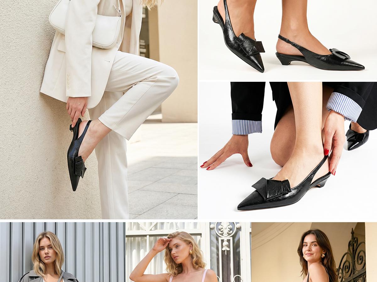 Elegant Bow Slingback Kitten Heels for Women | Pointed Toe Low Heel Pumps | Chic Office & Date Night Shoes 2026 Trend