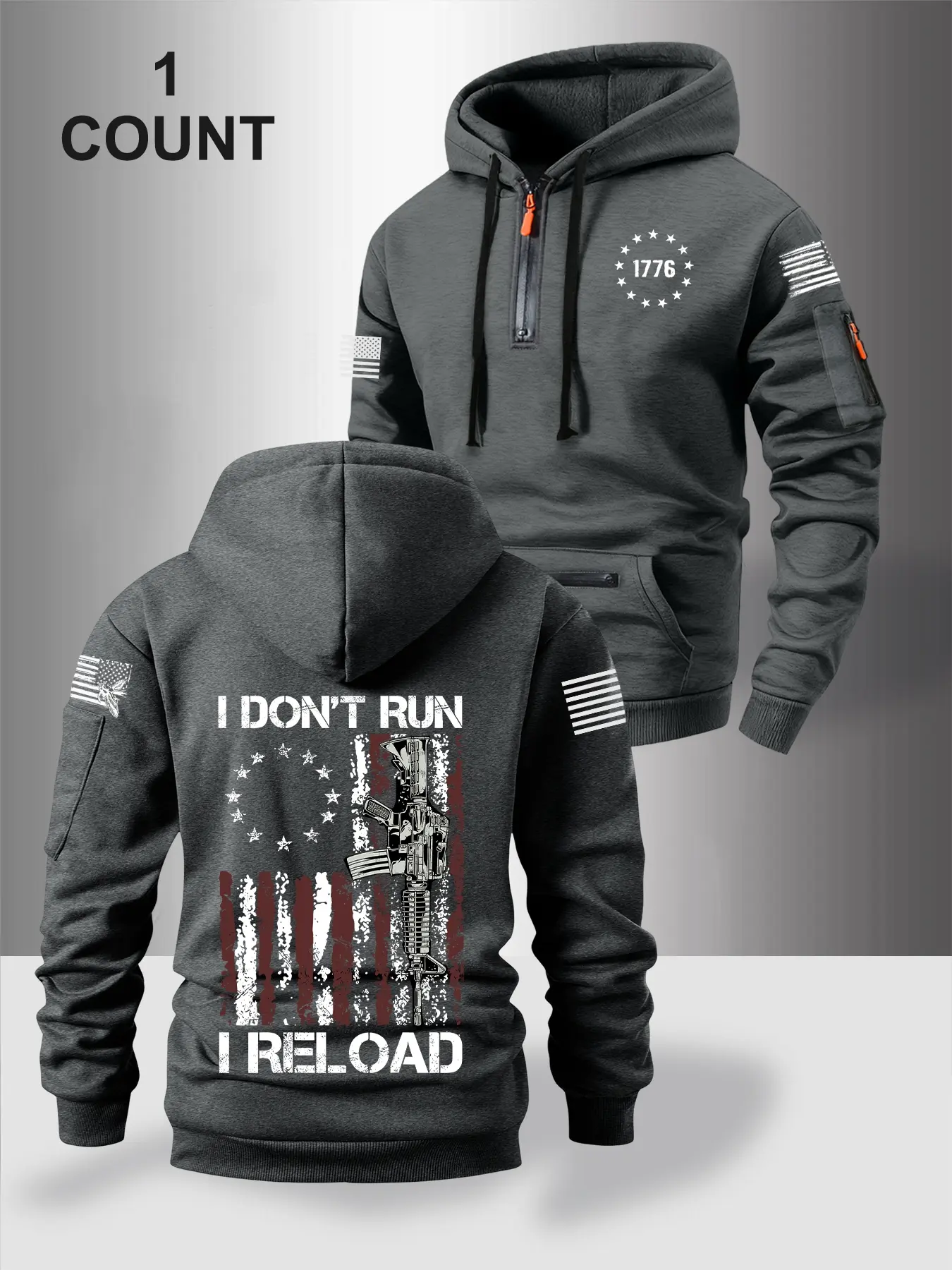 Men's Classic Casual Flag Print Drawstring Sports Hoodie, Long Sleeve, Multi-Pocket Design, Fitted Warm Sweatshirt for Fall & Winter Outdoor Wear, Graphic Sweatshirts, Casual Hooded Sweatshirt
