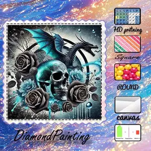 DIY 5D Velvet Diamond Painting Kit, AB Drills, Fairy Dust Drills, Crystal Drills, Skeleton, Dragon, Rose, Diamond Embroidery, Special Craft Art Kit, Handicraft, Wall Decoration, Gift for Family, Lovers, Friends