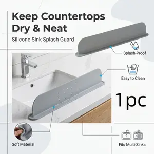 Gray Silicone Sink Water Splash Guard, Adhesive Mounted No-Drill Design, Waterproof & Flexible Barrier to Keep Countertops Dry for Kitchen Sink & Bathroom Use