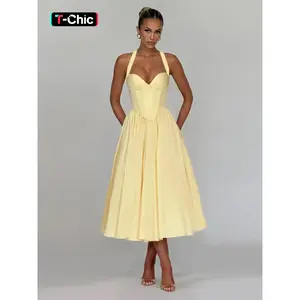 Elegant Halter Neck Butterfly Waist Dress, A-Line Sleeveless Summer, Women's Fashion Clothing for Parties & Casual WearRAIMENTRY