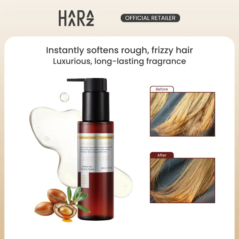HAARAZ Argan Oil Hair Serum 100ml | Made with Ferment Oil Complex | Frizz Control, Shine, & Scalp Care | Nourishes & Hydrates Hair | Lightweight Hair Oil