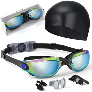 Kids Swim Goggles, Swimming Goggles for Kids Toddlers 3-14 with Swim Cap, Nose Clip, Nose Bridge, Ear Plugs