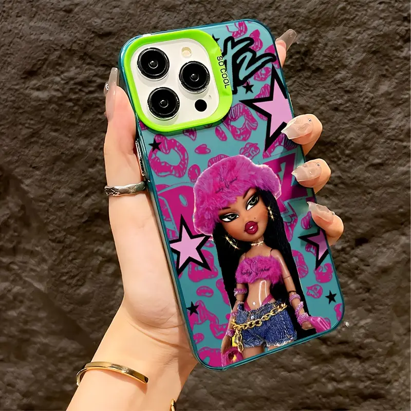Fashionable pink trendy hip-hop girl Doll Bratzs phone case, shockproof matte back cover, suitable for iPhone 17/16/15/14/13/12/11/X/XS/XSMAX/XR/17E/7P/8P, can be given as a holiday gift to friends, family, or yourself, Accessories, Smartphone, Cellphone,