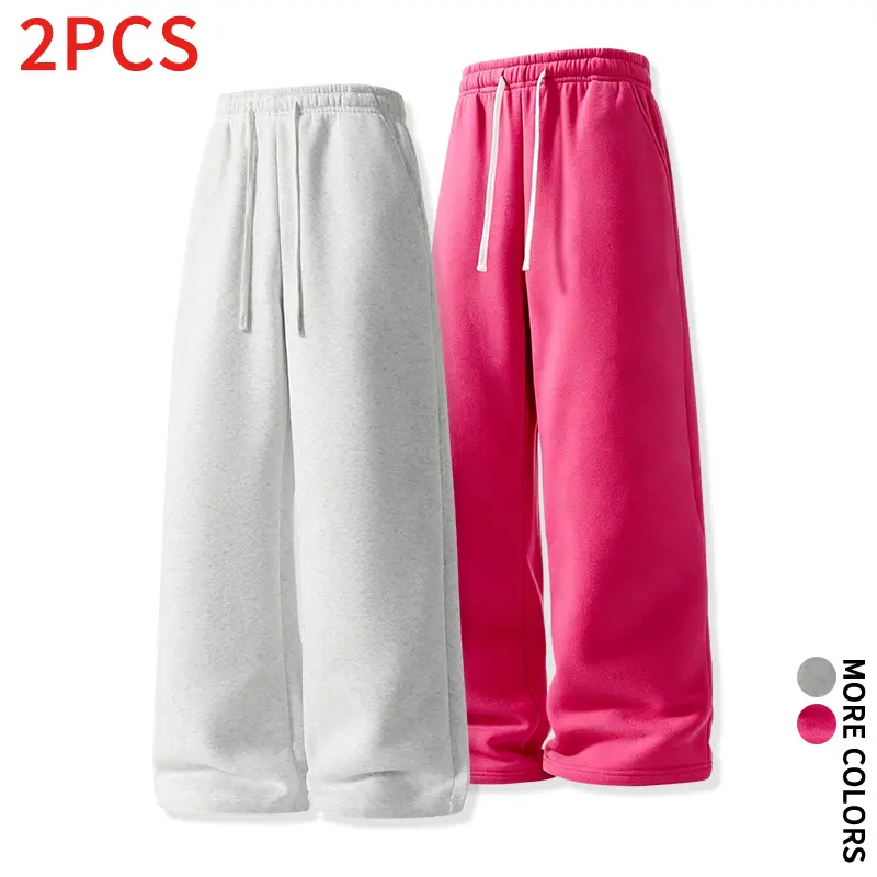 Best-selling two-piece straight-leg sweatpants set, loose casual long pants, ideal for post-workout relaxation, city outings, everyday streetwear styling.
