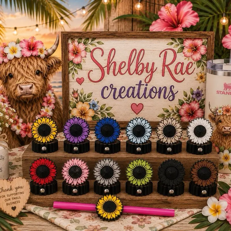 Sunflower Straw Topper, Cute Decorative Accessory for Reusable Plastic Glasses and Tumblers Drinkware