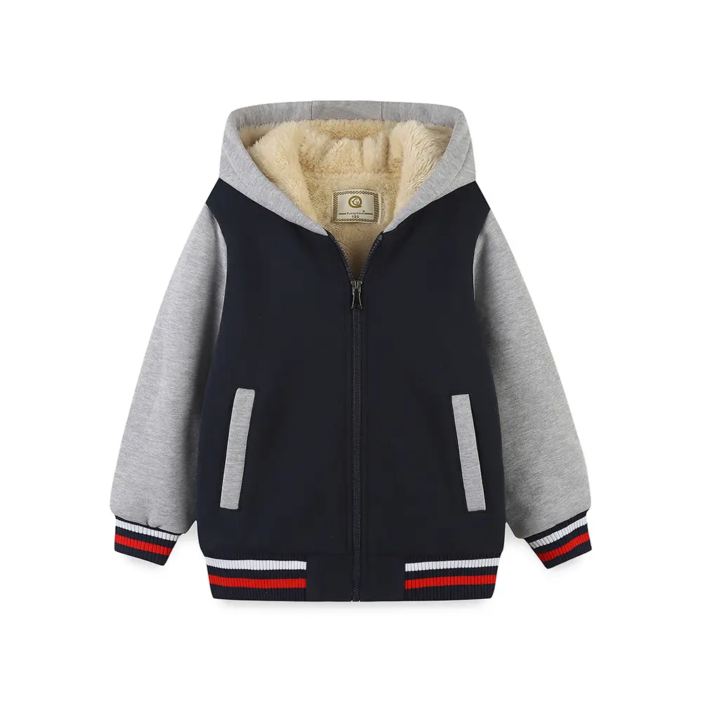 Boy's Jacket Hoodie Sherpa Fleece lined Spring Fall Winter School Warm Soft Comfy Zip Up Coat Clothes Outfits Sweatshirt Black Size 2-14 Years