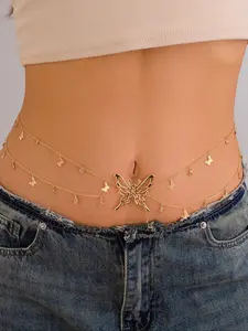 Women's Elegant Butterfly Design Waist Chain, Copper and Iron, Butterfly Motif, Fashion Tiered Layered Body Jewelry for Party, Daily Decor, Trendy All-match & Exquisite Jewelry for Birthday Gift