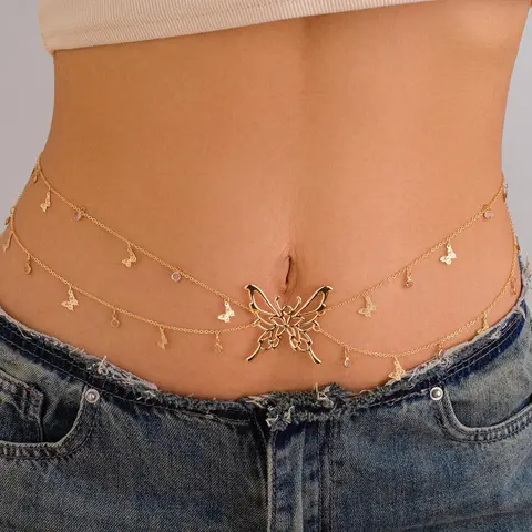 Women's Elegant Butterfly Design Waist Chain, Copper and Iron, Butterfly Motif, Fashion Tiered Layered Body Jewelry, Body Chains for Party, Daily Decor, Daily Wear, Trendy All-match & Exquisite Jewelry for Birthday Gift, Body Jewellery