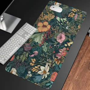 XXL Floral Botanical Gaming Mouse Pad - Vintage Wildflower Design, Soft Rubber Anti-Slip Desk Mat for Keyboard and Computer Accessories