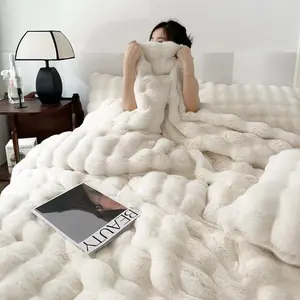 Lanrest Bubble Faux Rabbit Fur Aesthetic Throw Blanket Photo Shoot Styling Prop Content Creator Home Setup Soft Luxury Texture Background Layer TikTok Instagram Visual Decor Piece