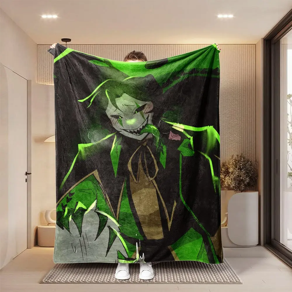 1pc Green & Dark Black The Freak Circus Clown Harlequin Fan Art Illustration Graphic Blanket - Soft Skin-Friendly Flannel Coral Fleece, Spring-Autumn Thin 4-Seasons Universal, for Students' Office Naps & Sofa Covers, Air Conditioning Use, Graphic Blankets