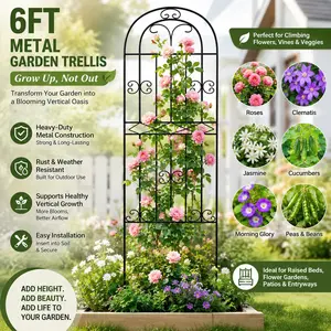 6FT Heavy-Duty Metal Garden Trellis for Climbing Plants, Roses & Vegetables | Decorative Arch Support for Raised Beds & Vertical Growing