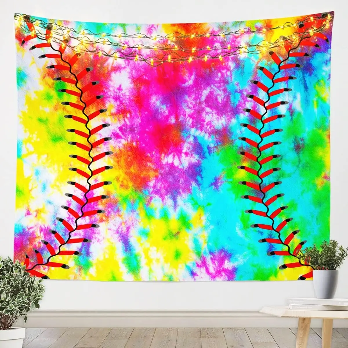 Feelyou Baseball Softball Themed Tapestry Wall Mural - 70.9 inch x 92.5 inch Vivid Tie-Dye Synthetic Quick-Dry Lightweight Home Decor for Men's Room Hanging, Indoor Sofa Cover, Outdoors Use