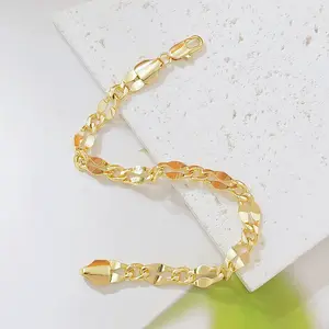 14K Gold Plated Solid Cuban Link Bracelet for Men Women, Polished Chunky Curb Chain Bracelet, Classic Hip Hop Stackable Fashion Jewelry Gift for Birthday Anniversary
