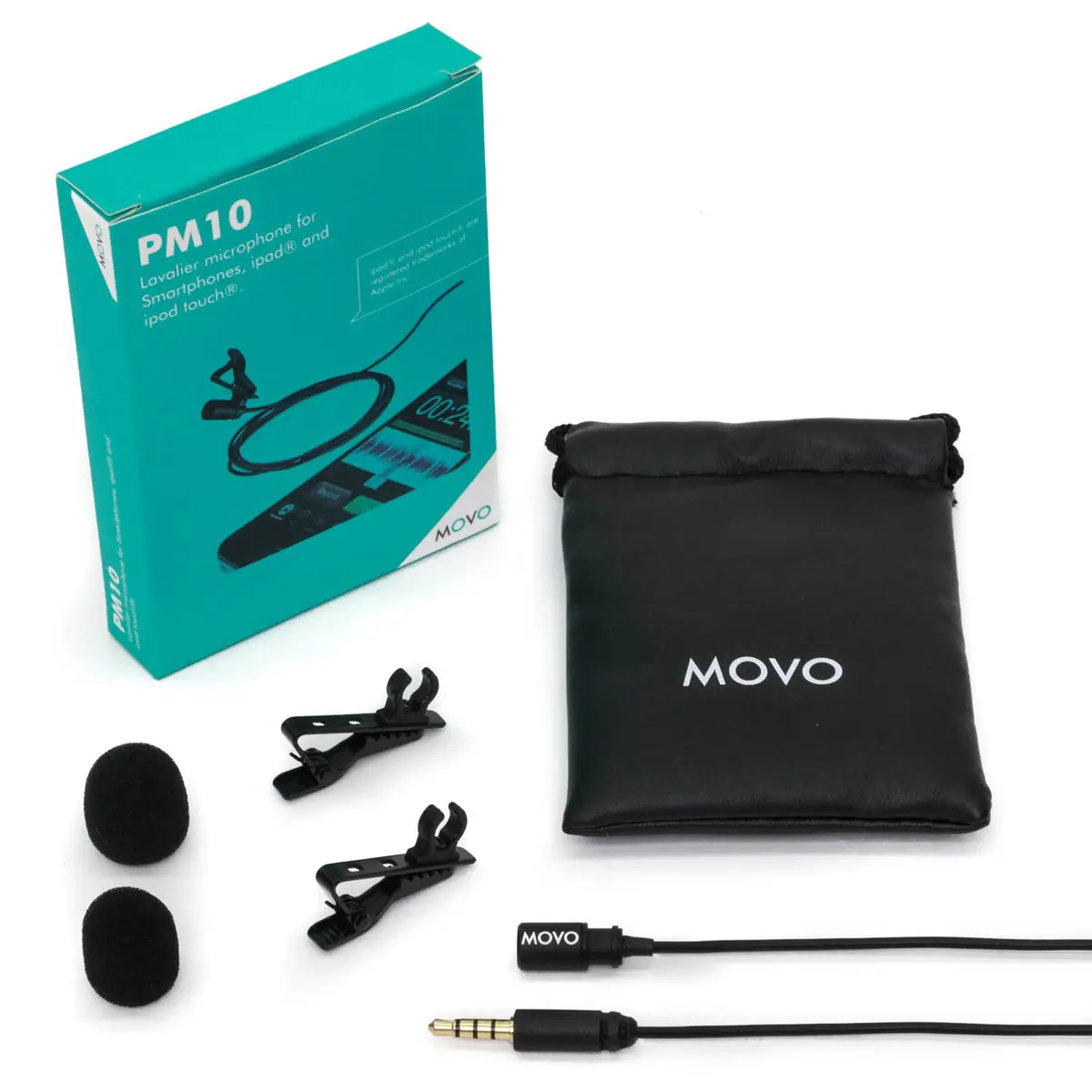 Movo Photo PM10 Omnidirectional Deluxe Lavalier Microphone with 3.5mm Jack for Smartphones, Black