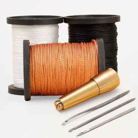 Leather Repair Cone Tool Set with 3 Black Handles, Sewing Needles, Reinforced Nylon Thread, Punching Awl – Sewing & Needle Tools for DIY Leather Hole Fixing