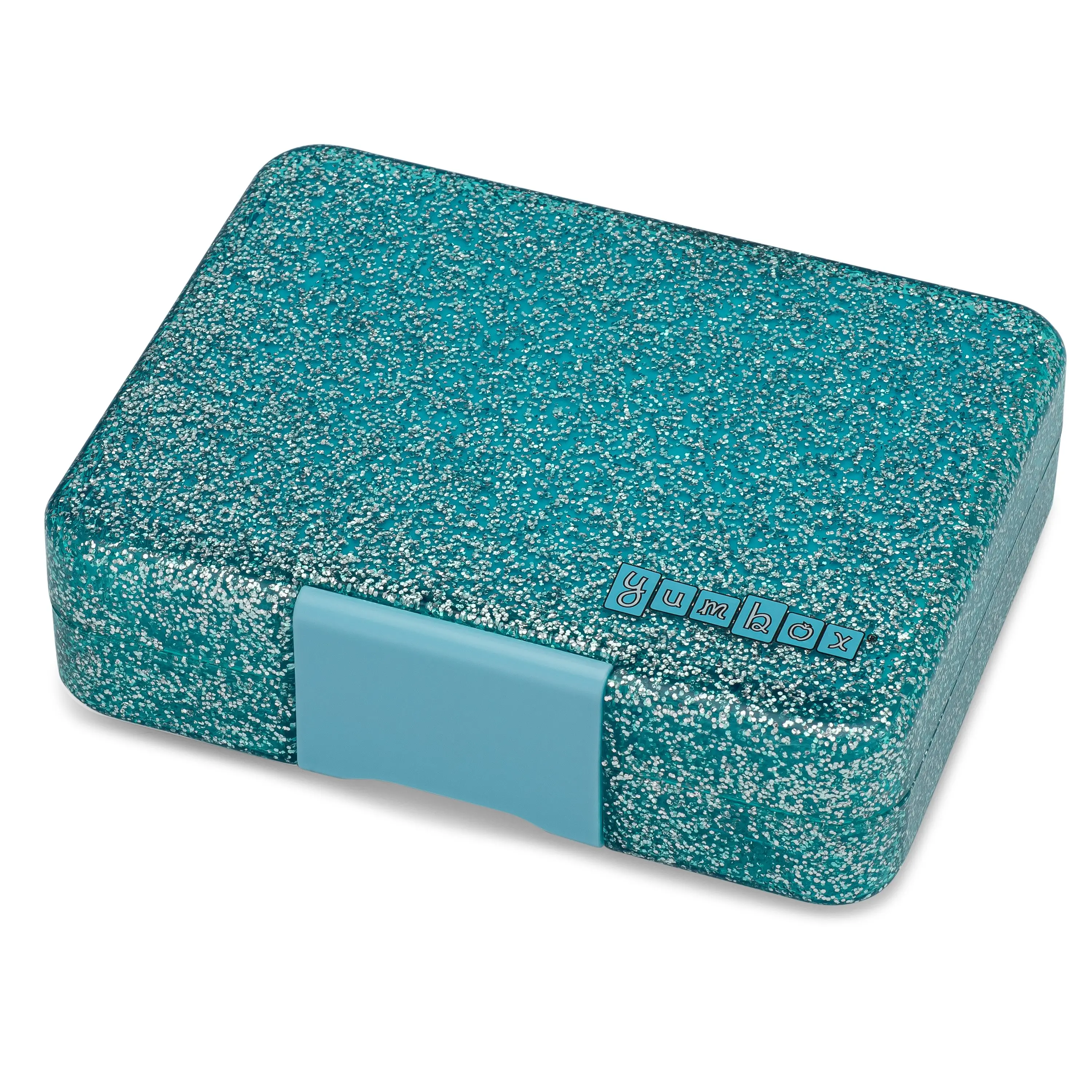 Yumbox Leakproof Bento Snack Box - 3-Compartment Food Tray for Fresh Snacks On-The-Go - Twinkle Teal Glitter Snack Box