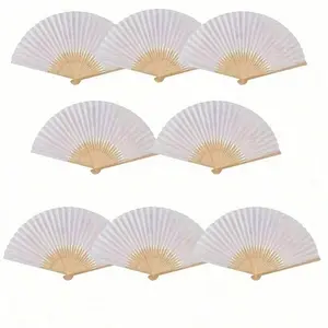 8 Pack Bamboo Foldable Hand Fans with Silk Bag, Multifunctional Paper Fans for Weddings, Bridal Shower, Birthdays, Anniversaries