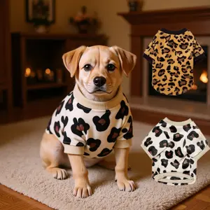 Lovely Leopard Pet Dog Clothes Soft Flannel Winter Puppy Overalls York Dog Cartoon Printing Sphinx Cat Sweatshirt Fashion Sporty Autumn Winter Costumes Sweater
