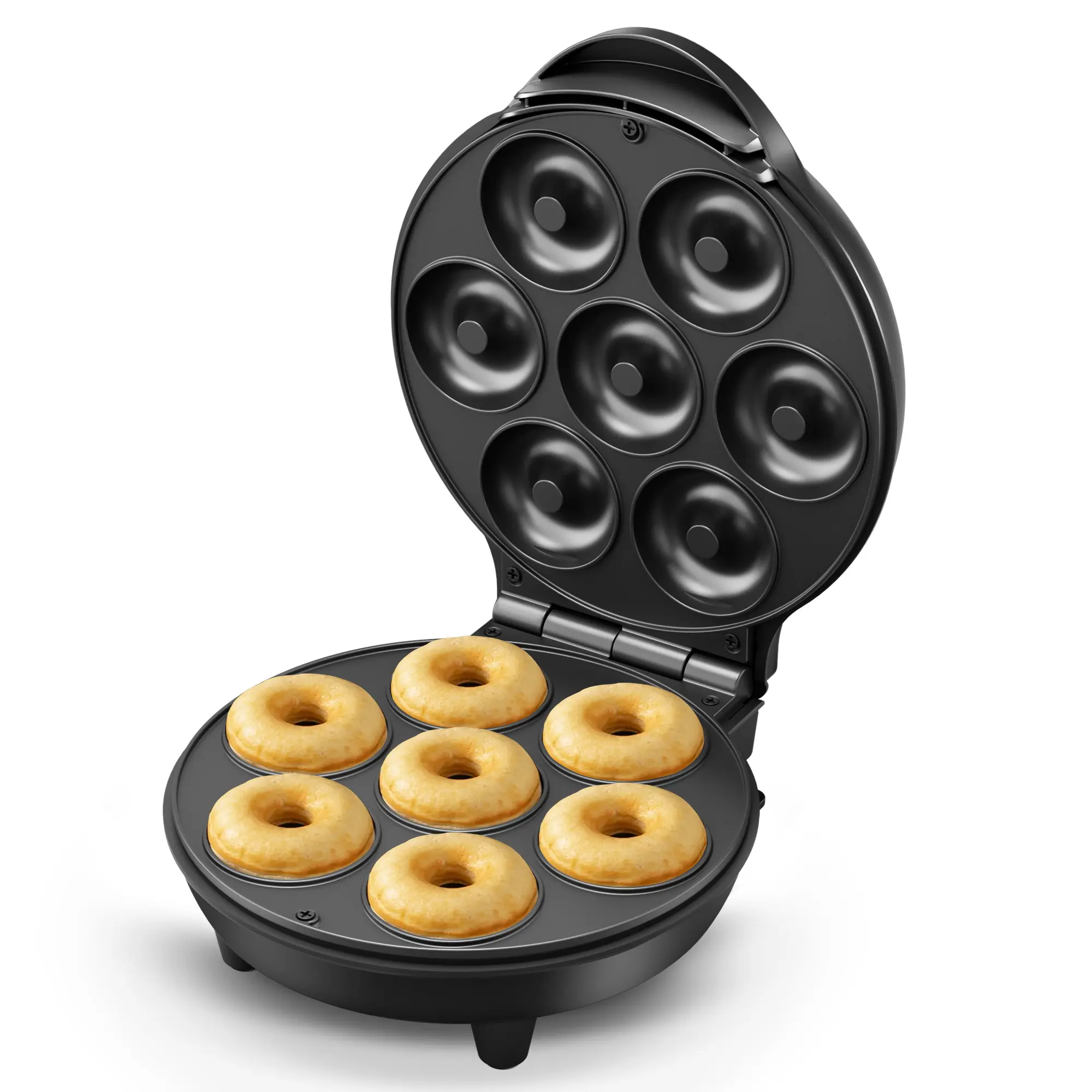 KEINVE Compact Mini Donut Waffle Cake Maker - 7-Slot Home Baking Machine with Small Footprint, Bake Fast for Kids/Family Breakfast, Toppings-Ready Treats Quick Treats