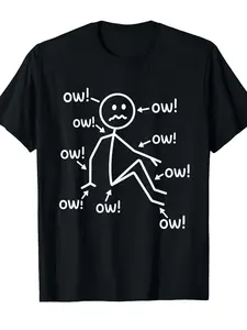 Men's "Stick Figure Ow Everywhere Aching Muscle Humor Graphic Tee