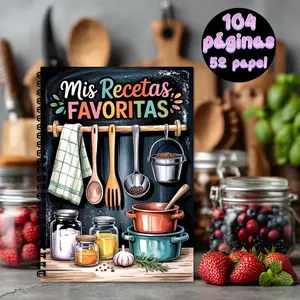 A5 Spanish Spiral Bound Recipe Book, Couples' Cookbook (holds Up to 100 Recipes), Perfect Kitchen Companion for Cooking Enthusiasts