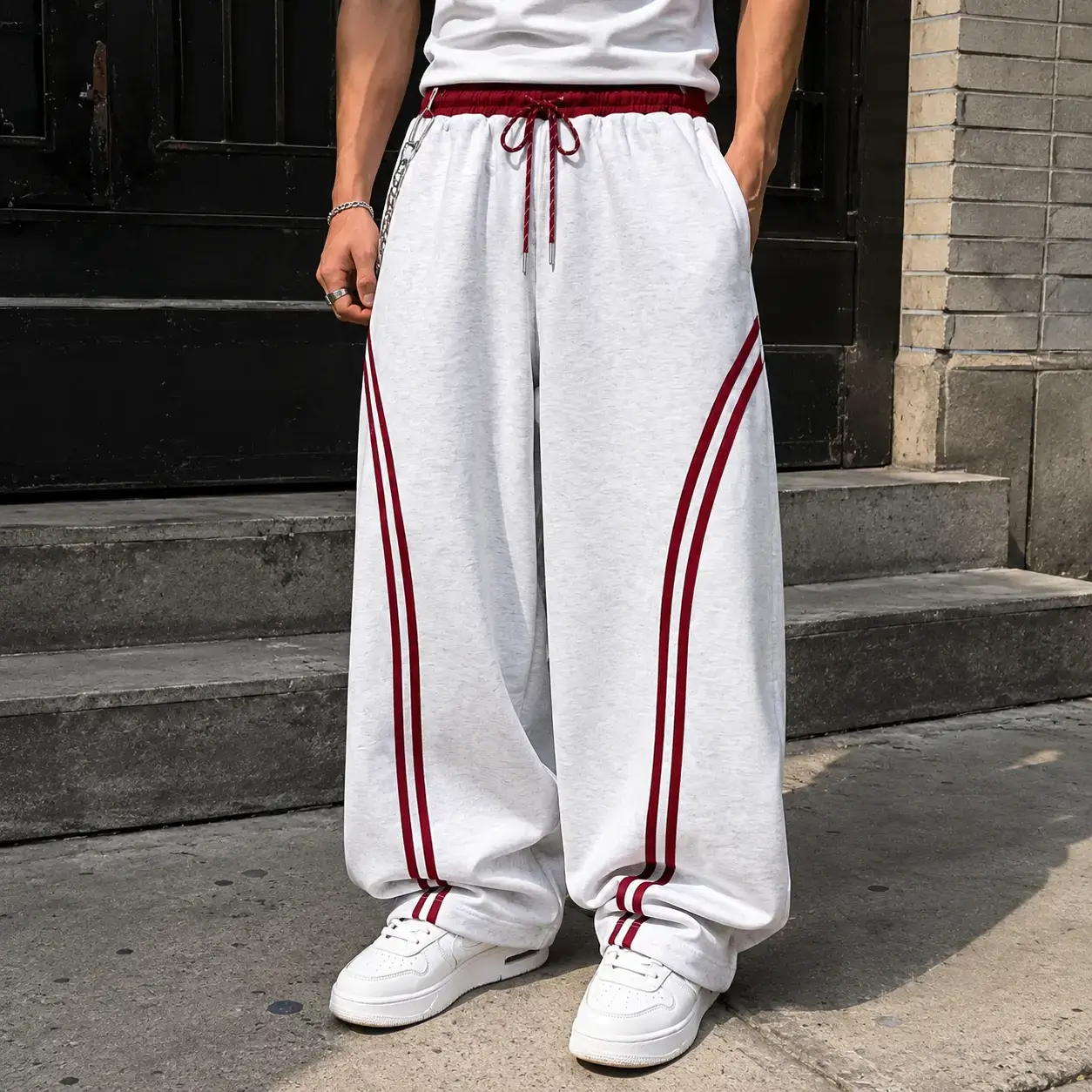 Sopula Studio Men's Hip Hop Y2k Drawstring Stripe Baggy Barrel Sweatpants