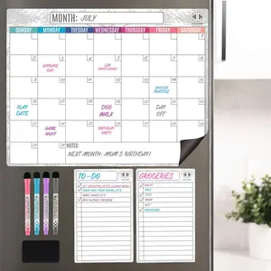 Dry Erase Magnetic Calendar for Refrigerator, 16.5x13, Includes 2 Wide Notepads, 4 Markers & Eraser, No Stain Monthly Fridge Whiteboard Calendar