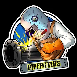 Pipefitters Sticker 3"x3" - Cartoon Design with Welding Mask and Pipefitters Text for Professional Pipefitters