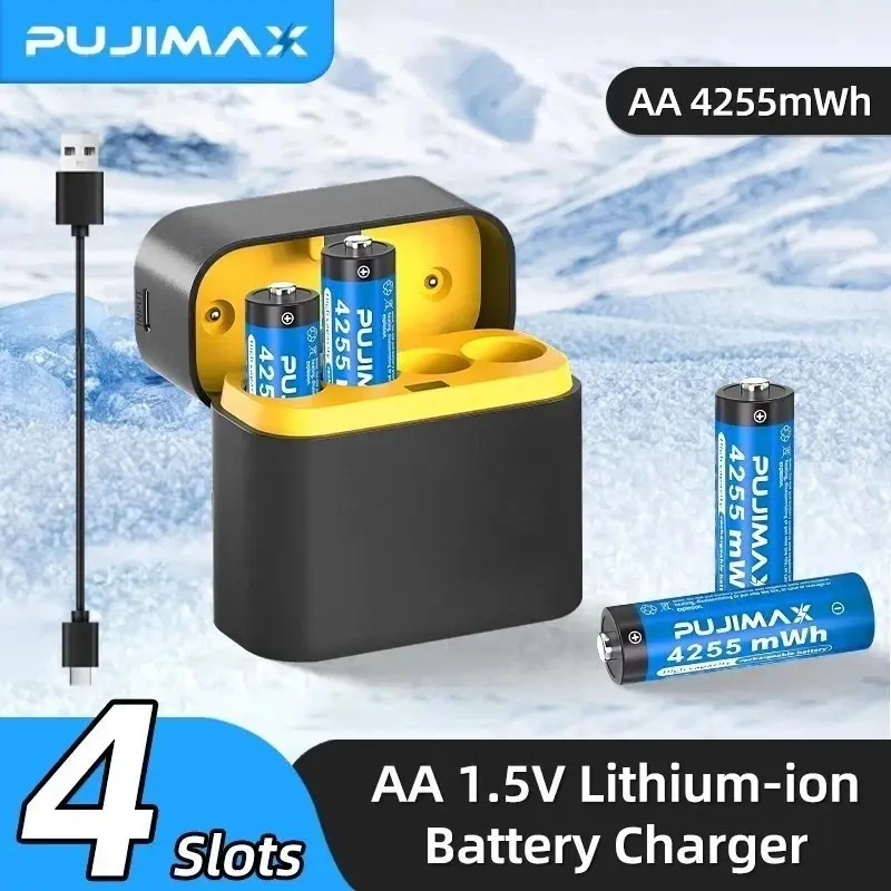 4 PACKS 4255mWh AA 1.5V Rechargeable Lithium Batteries Withith Type C Charger 4 PACKS 4255mWh AA 1.5V Rechargeable Lithium Batteries Withith Type C Charger