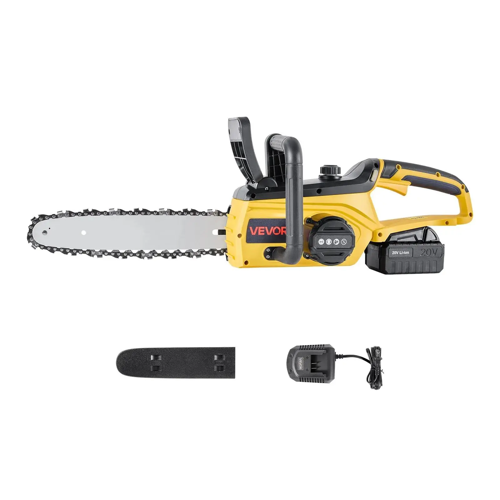 【Summerfinds】VEVOR Portable 20V Brushless Cordless Chainsaw, 12 in Cutting Width, 4000mAh Battery, Rapid Charger, 3500 RPM Motor, Single-Hand Handheld Steel Garden Tool for Tree Felling, Hardwoods Cutting