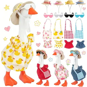 4 Sets 7 Inch Summer Desk Goose Clothing Set Cute Goose Outfits with Hat Sunglasses Bag & T-Shirt Funny Desktop Goose Decor