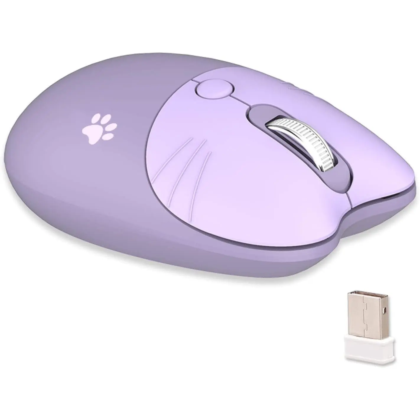 X-MUP03   Cute Cat Wireless Mouse, Lightweight Soundless Mice, 2.4G Wireless Mice, Candy Colors, Kawaii Mouse for Girls and Kids (Purple)