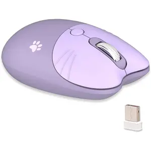 X-MUP03   Cute Cat Wireless Mouse, Lightweight Soundless Mice, 2.4G Wireless Mice, Candy Colors, Kawaii Mouse for Girls and Kids (Purple)