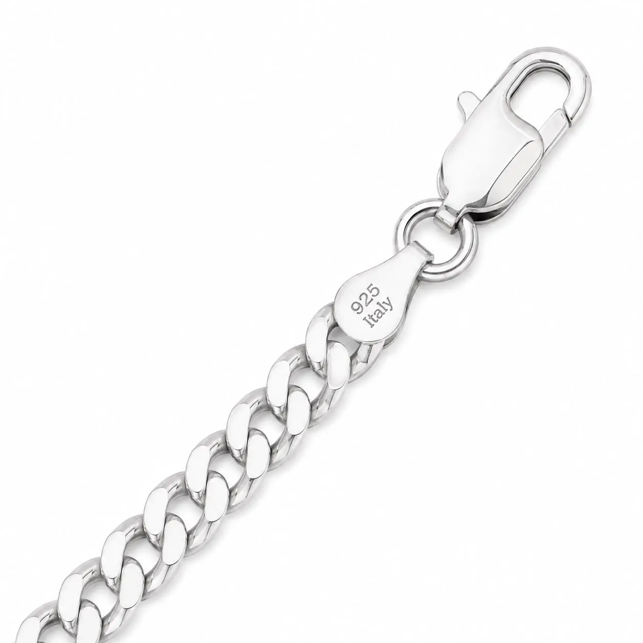925 Italy Silver Color Cuban Link Chain with Lobster Clasp, Ideal for Everyday Wear