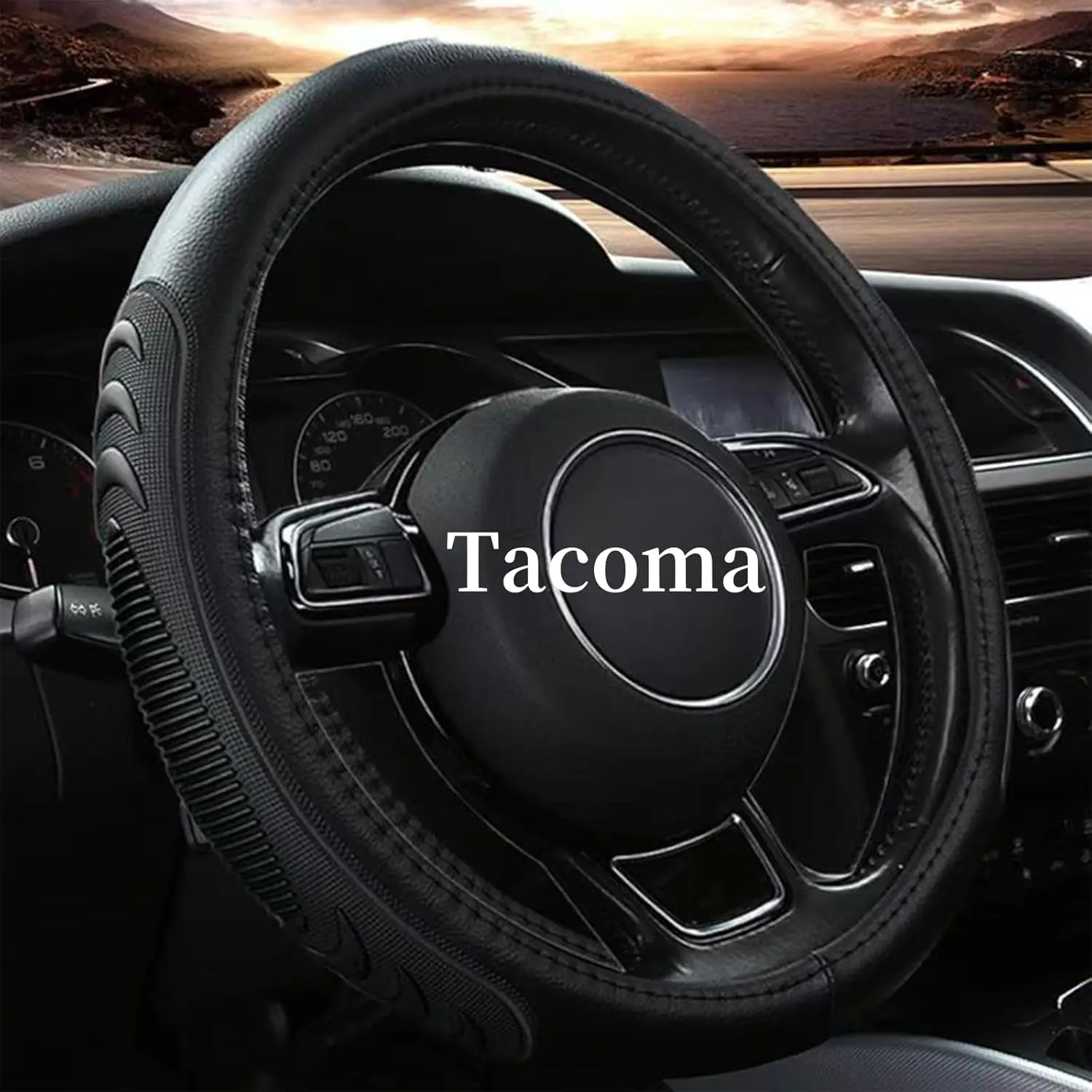 Leather Steering Wheel Cover for Toyota Tacoma 4Runner Tundra, 15.5-16 inches Car Steering Wheel Cover with Anti-Slip Massage Particle (Black)