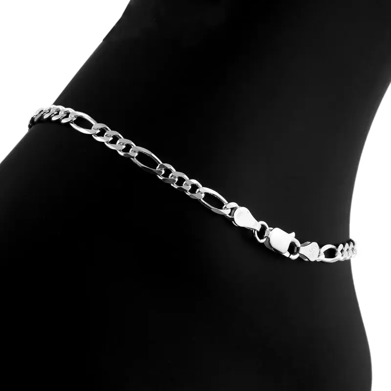 MaxBling81 Female High Quality 925 Sterling Silver-Plated 4mm 10in Ankle Bracelets - Polished Finish Figaro Chain, Casual Anklets, Chain Accessory Anklets, Daily Wear Fashion Gift